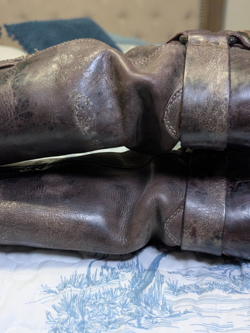 Frye Size 8M Harness 12R Leather Boots Cognac Brown Square Toe Distressed - Picture 14 of 16